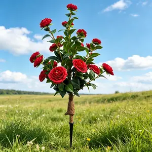 35-Inch Fake Camellia, Indoor And Outdoor Decorative Plants, Artificial Plants With Spike-Shaped Anti-Ultraviolet Flowers On The Ground, Realistic Style, Garden Decoration In Home Office. outdoorfun