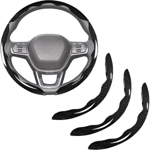 Carbon Fiber Steering Wheel Covers 3 count Clip on Steering Wheel Cover (Black)