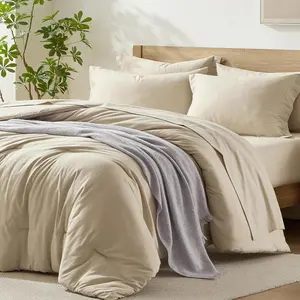 Comforter Set with Sheets, 7 count Beige Comforter Set  Size, Full Size Bed in a Bag Lightweight and Machine Washable
