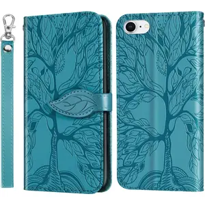 L-PCS004  Wallet Case for iPhone SE 2022/iPhone SE 2020 with Card Slot/Holder Folio Kickstand with Magnetic Closure Fold Flip PU Leather Case for iPhone SE 2022/SE 2020/7/8(4.7 inch),Turquoise Cover Protection