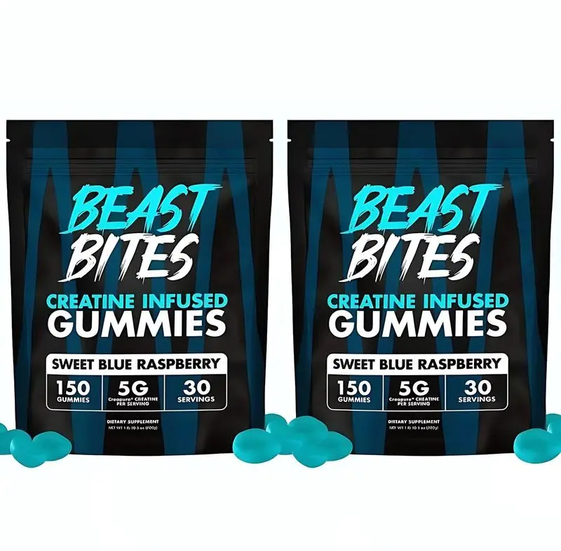 Beast Bites Creatine Infused Gummies with Creapure NSF Certified Edible Amino Acid for Fitness & Dietary Healthcare Sweet Blue Raspberry Flavor