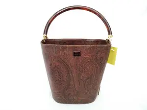 Pre-owned etro PVC Leather Shoulder Bags Paisley Vintage 2Way Shoulder Bag with Elegant Tortoiseshell Handle and Classic Paisley Embossing