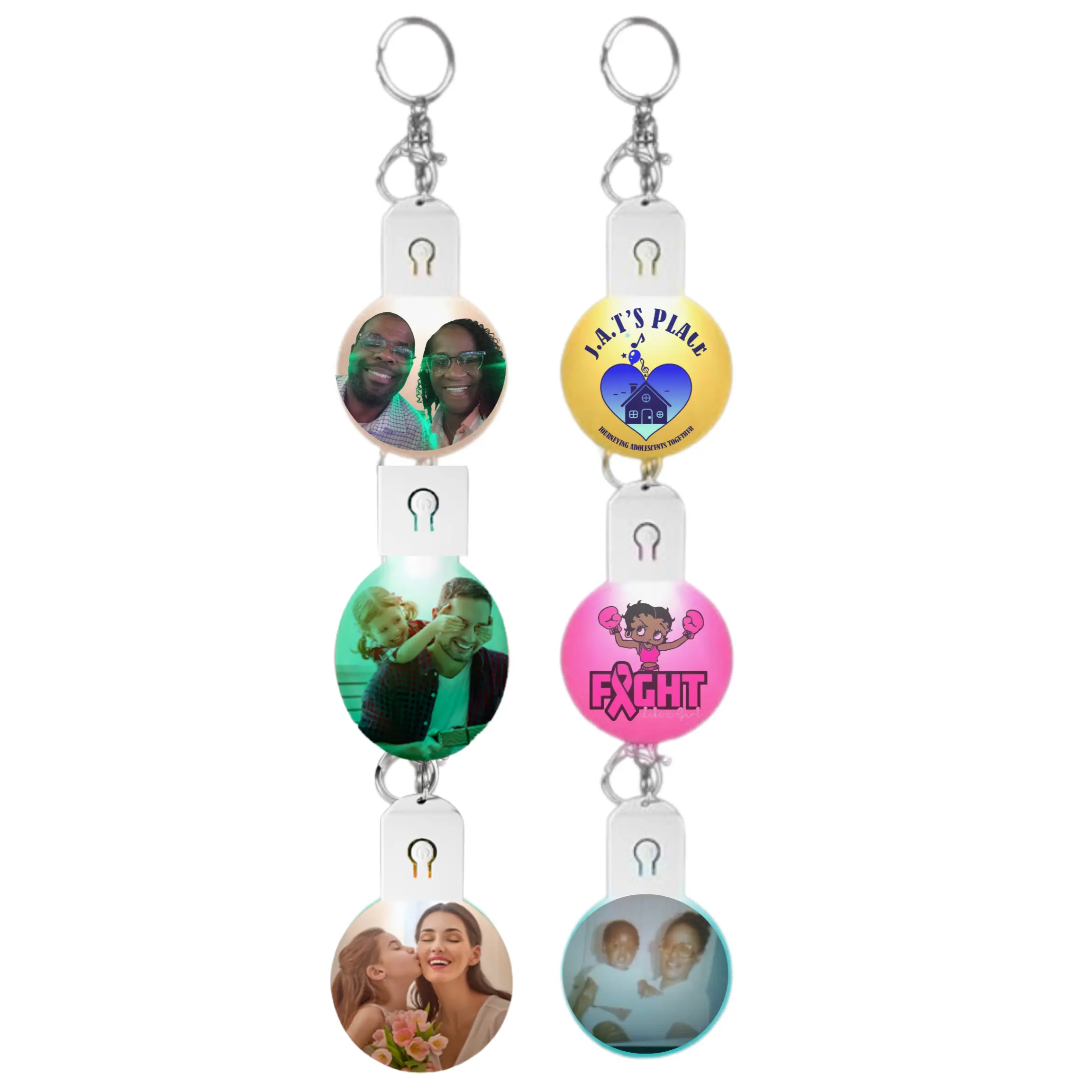 Pandora J Color Changing LED Keychain with Customizable Designs for Logo Family Photos and Meaningful Keepsakes Ready to Use 3 LED Keychains with Colored Changing Designs