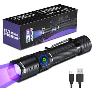 UV Flashlight 395nm Black Light Mini USB Rechargeable Ultraviolet LED Blacklight Woods Lamp  Fluorescent Portable Detector for Pet  Stains, Scorpions,  Curing