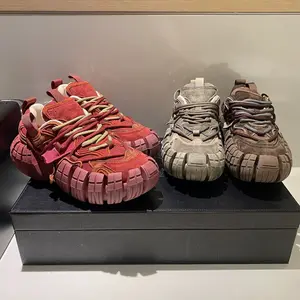 2025SpringNewProductTireSoleDadShoesRetroOldThickReboundGenuineLeatherComfortableSportsSneakerRunner