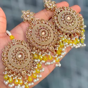 Pakistani Earrings with Big Size Tika & Reverse Ad Stone Work, Unique Design, High-Quality Accessory for Elegant Outfits jewelry set