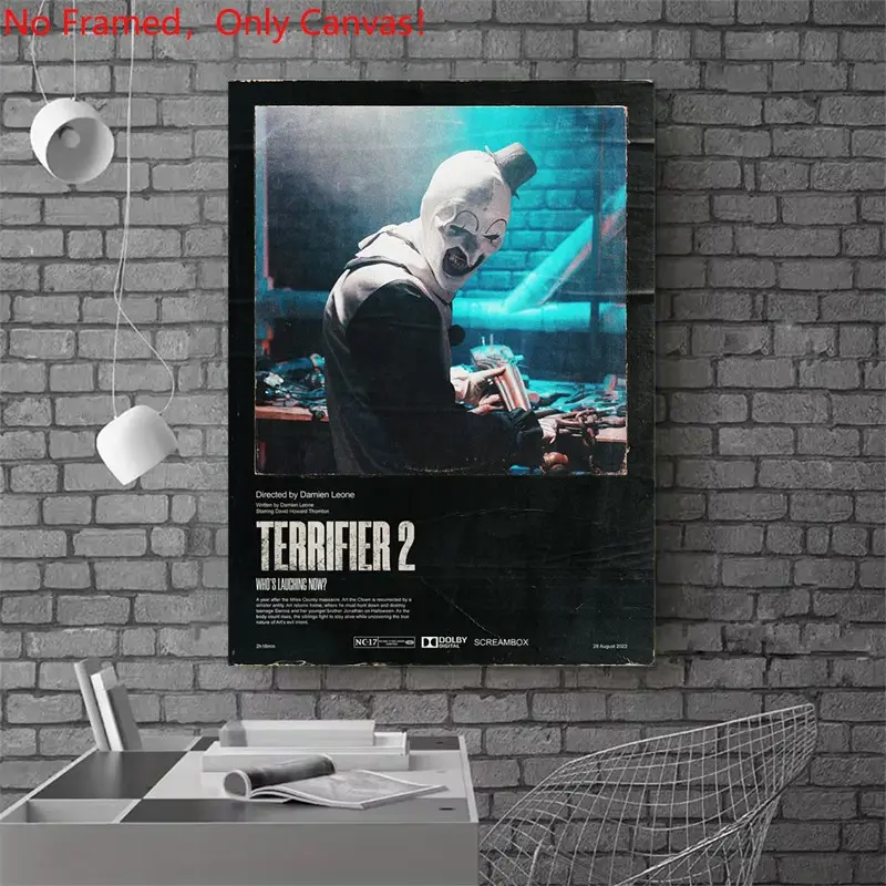 1 piece/set frameless canvas painting print poster, Classic Movie scenes Poster art，Terrifier 2， a perfect gift for Movie loves, ideal gift for bedroom, living room, dorm hallway, kitchen, mural, wall decoration, room decor