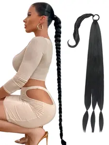 Women's Long Braided Ponytail Extension, 30 Inch Synthetic Hair Braid, DIY Curly Soft Wig for Daily Use and Fashion Styling