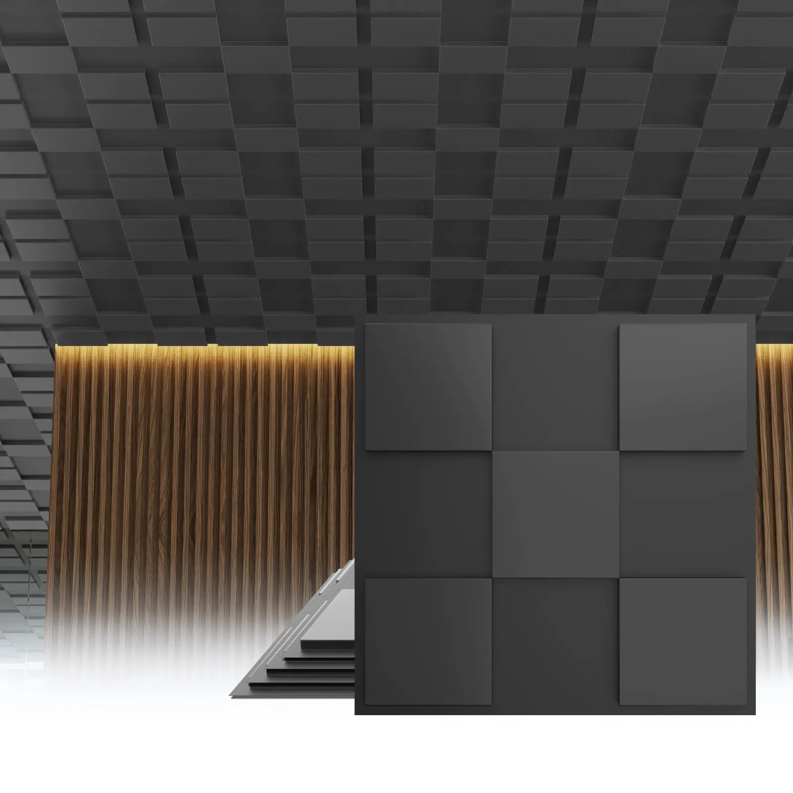 LOOYEE 24PCS Black Cross-Shaped PVC Ceiling Tiles, 24x24in Lightweight 3D Modern Panels, Fireproof Waterproof Cracking Resistant Cuttable for 15/16" T-Bar Grid Systems, Basements (Home Improvement Building Supplies), Restaurants, Commercial