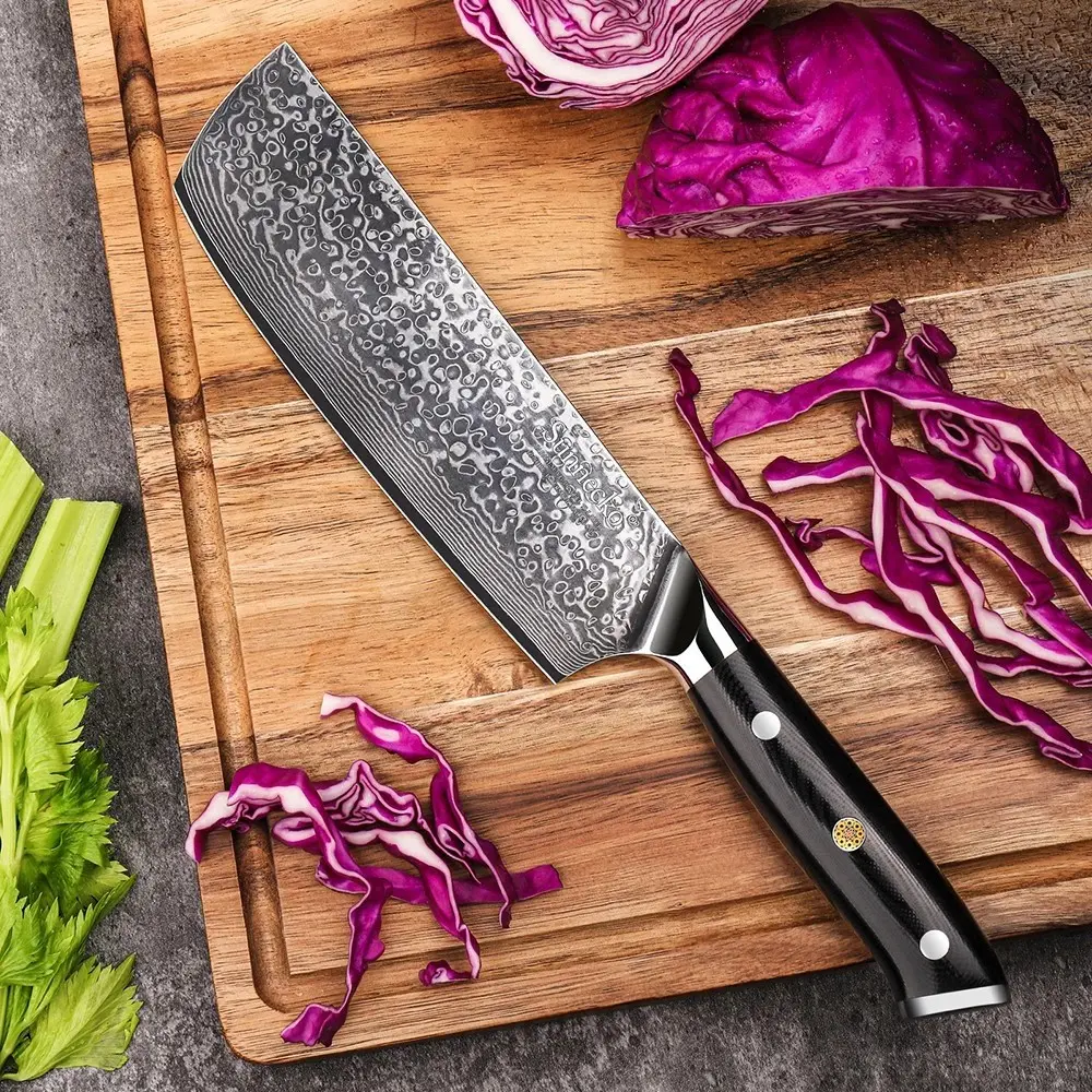 Classic 7 Inch Nakiri Knife VG10 Damascus Steel Chef's Cleaver Japanese Knife Kitchen Utensils Meatcleavers Cutting Cooking Black Blade