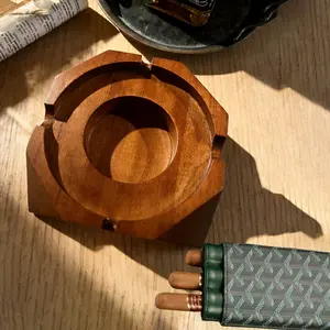 Wooden cigar ashtray - Rectangular manual smoking room (with premium cigar storage box), elegant wooden design, suitable for home, office and hotel - Cigar display and handling - ashtray