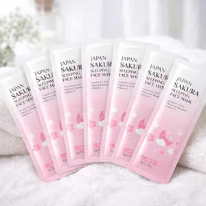 Japanese Cherry Blossom Sleep Mask 7 Sheets, Skin Care Mask, Rich in Hyaluronic Acid, Vitamin C, Deep Cleaning, Pore Refining, Moisturizing, Hydrating, Non-Irritating, Gentle, Travel Size