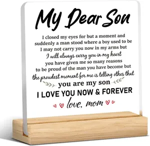 Son Gifts from Mom, Son Birthday Gifts To My Son Christmas Small Gifts Acrylic Plaque Sign Decorations for Home, Father's Day Dad Gift for Son From Mom