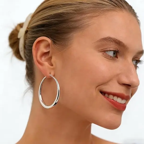 Lightweight Oval Hoop Earrings for Women 35mm 40mm 50mm, S925 Sterling Silver Hypoallergenic Circle Earrings, Minimalist Statement Jewelry for Daily Party Wedding, Funky Unique Accessories TikTok Viral