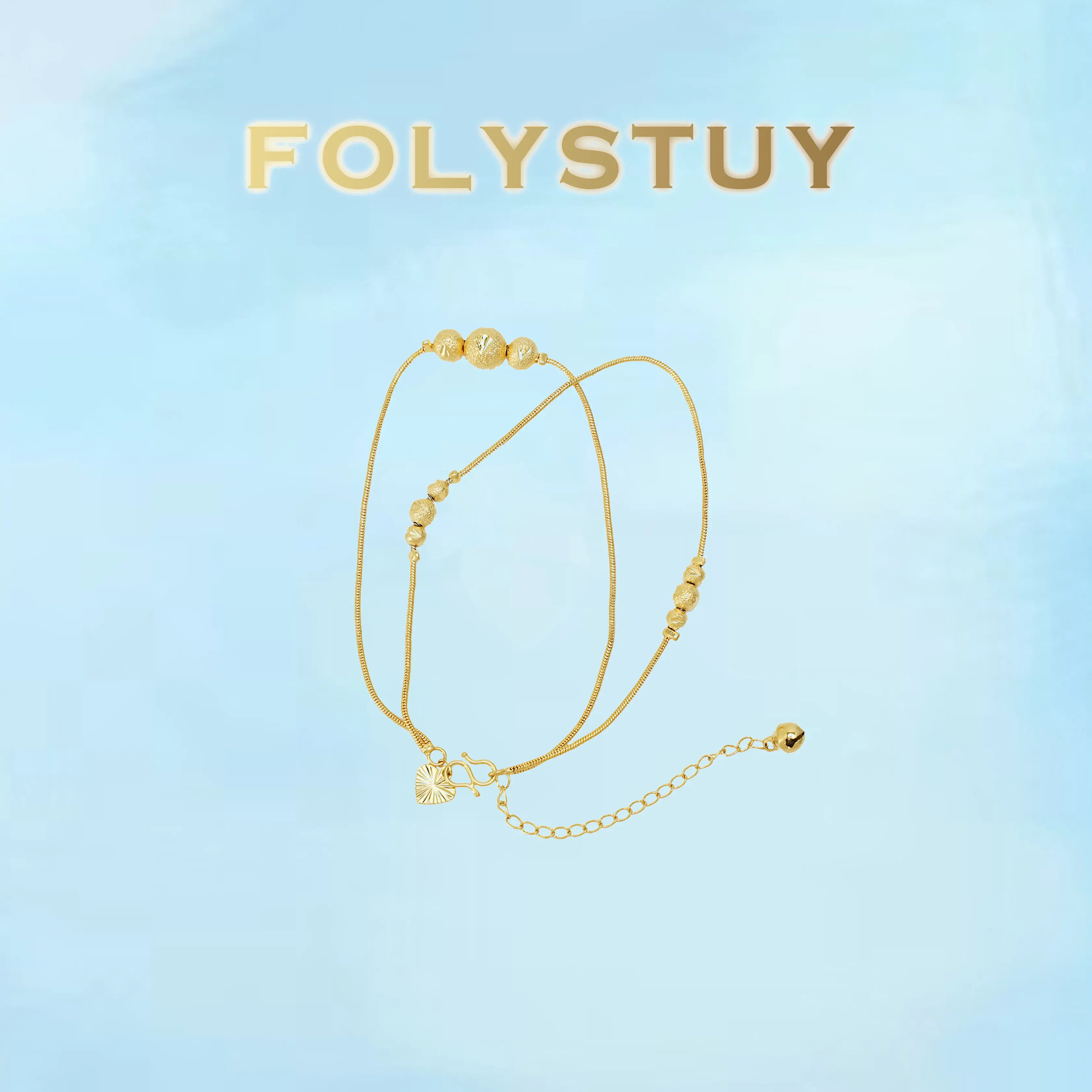 Length: 10.36 inches; Width: 1.2mm [FOLYSTUY (W176)]Double slim chains intertwined with textured round beads, accented by a playful fan charm, a gentle and delicate daily wrist accessory