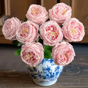 2 Pcs Real Touch Peonies Artificial Flowers, 3.5'' Big Bloom Austin Rose Peony Latex Fake Flower with Stems, Wedding Bouquet Party Valentine's Arrangement