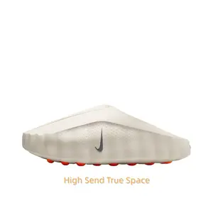 Light Beige Mule Slides, Orange Cushioning Massage Outsole, Perforated Upper, Sports Recovery Tech Slides