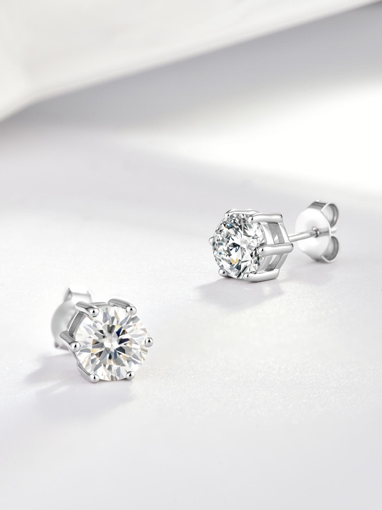 Kaelena  Six-Prong Setting Stud Earrings D Color VVS Lab-Created Moissanite Stud Earring S925 Sterling Silver  Perfect Valentine's Day, Mother's Day, Birthday & Anniversary Gift, Unisex Daily Wear