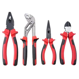 4-piece essential tool set: water pump pliers, steel wire pliers, long-nose pliers, cutting pliers; mechanical repair tools, water pump repair tools, home repair tools, garden repair tools, car repair kit