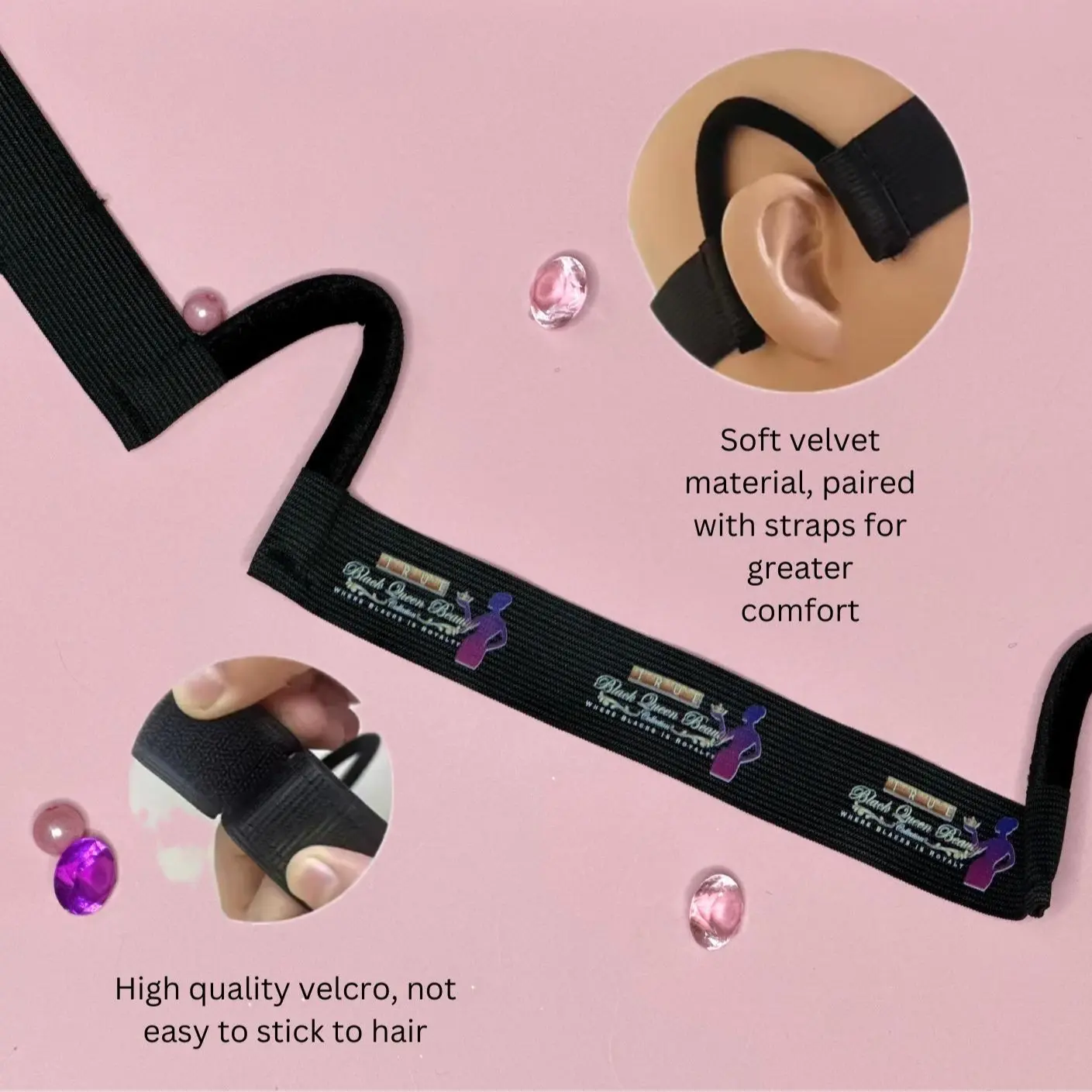 Wig Melting Edge Protection Wig Band - 2 Sets of No Ear Lace, Black Straps, Durable Edge Protection, Stylish Design for Secure Wig Fit
