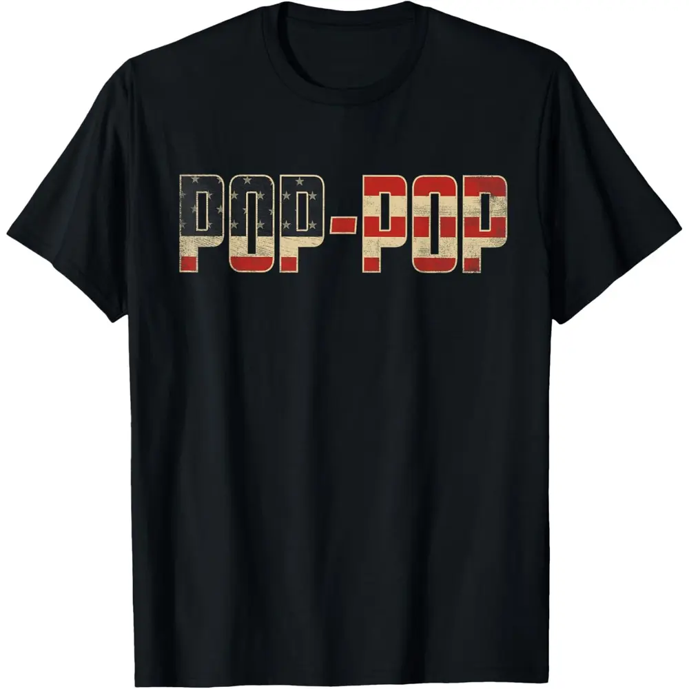 Oversized Vintage Tee Men Pop-Pop Bold Patriotic American Flag Father’s Day Pop-Pop T-Shirt