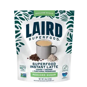 Laird Superfood Reduced Sugar Instant Latte with Adaptogens, Non-GMO Coffee, Creamer & Superfood Creamer, 8 oz (227 g)