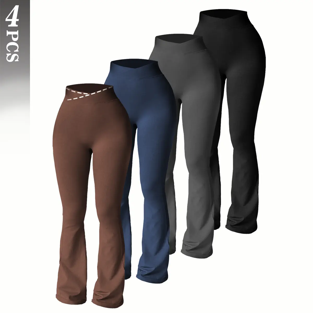 TCVC Women's Criss-Cross Waist Flare Pants, High Elasticity Polyester Solid Color Sports Yoga Pants, Criss-Cross Waist Casual Long Pants, Solid Color Skinny Workout Leggings Suitable For Spring & Summer, Knit Fabric Wide Leg Pants Suitable For Fitness