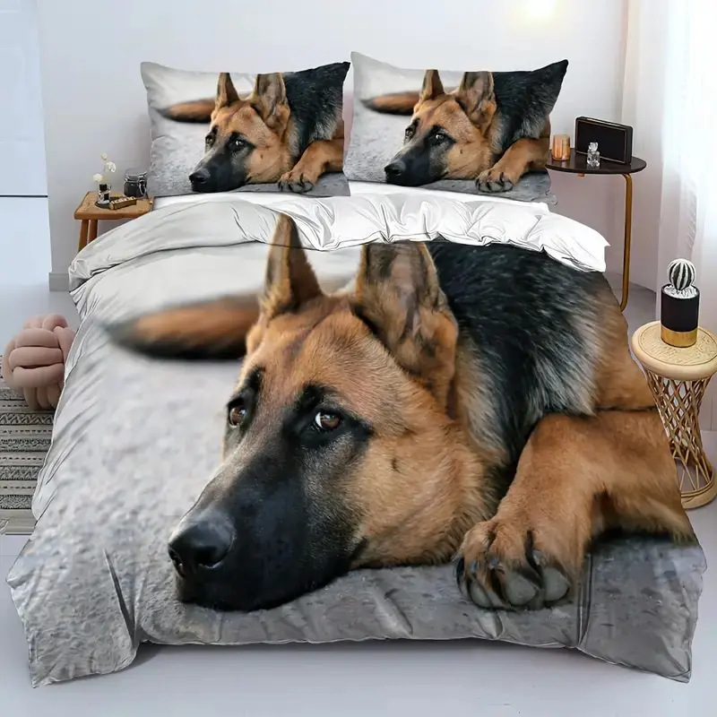 German Shepherd Print Quilt Set, Soft Bedroom Decor, High-Quality Bedding, Perfect Gift, Easy Care, Decorative Bedsheet Sets, 3-Piece Set, Bed Sets Supplies