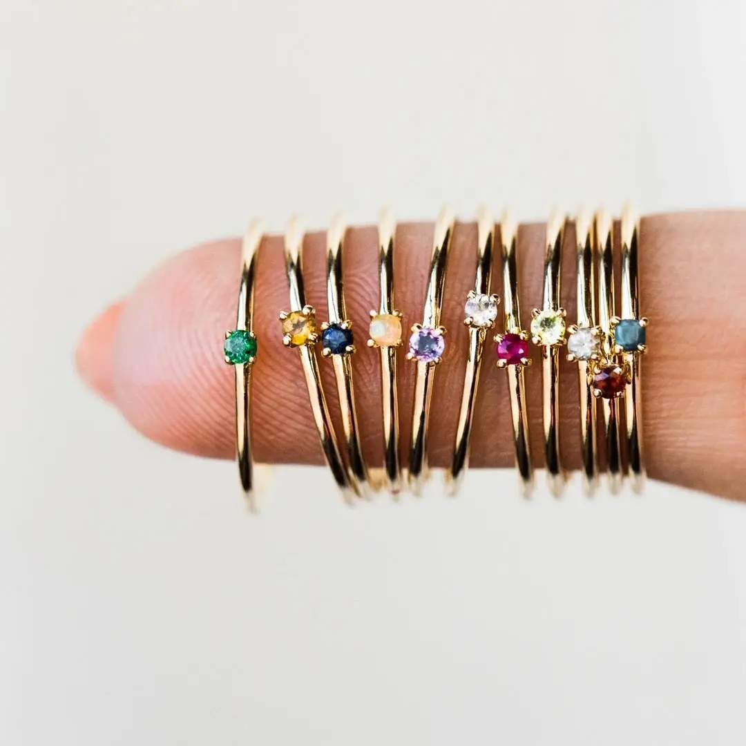 Women's Minimalist Dainty Zircon Ring - Birthstone Pinky Ring, Delicate Daily Jewelry Accessory
