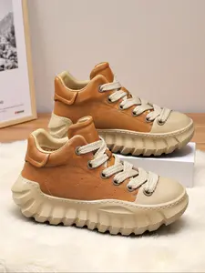 Men's Winter New Fleece Lined Cotton Shoes, Thick Sole Height Increasing Comfortable Anti-Slip High Top Casual Sneakers Walking Shoes