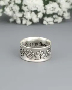 Meaningful Symbols Band Ring – Sterling Silver with Lotus, Om, Tree of Life, Hamsa, Yin Yang & More