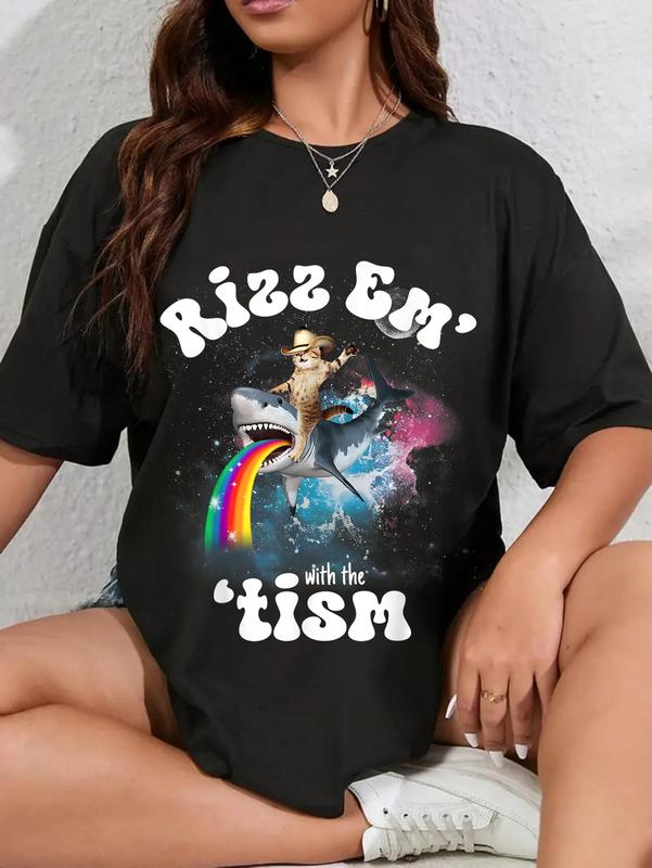 100% Cotton Unisex Rizz Em With The Tism Funny Meme Y2K Cat Autism Awareness T-Shirt