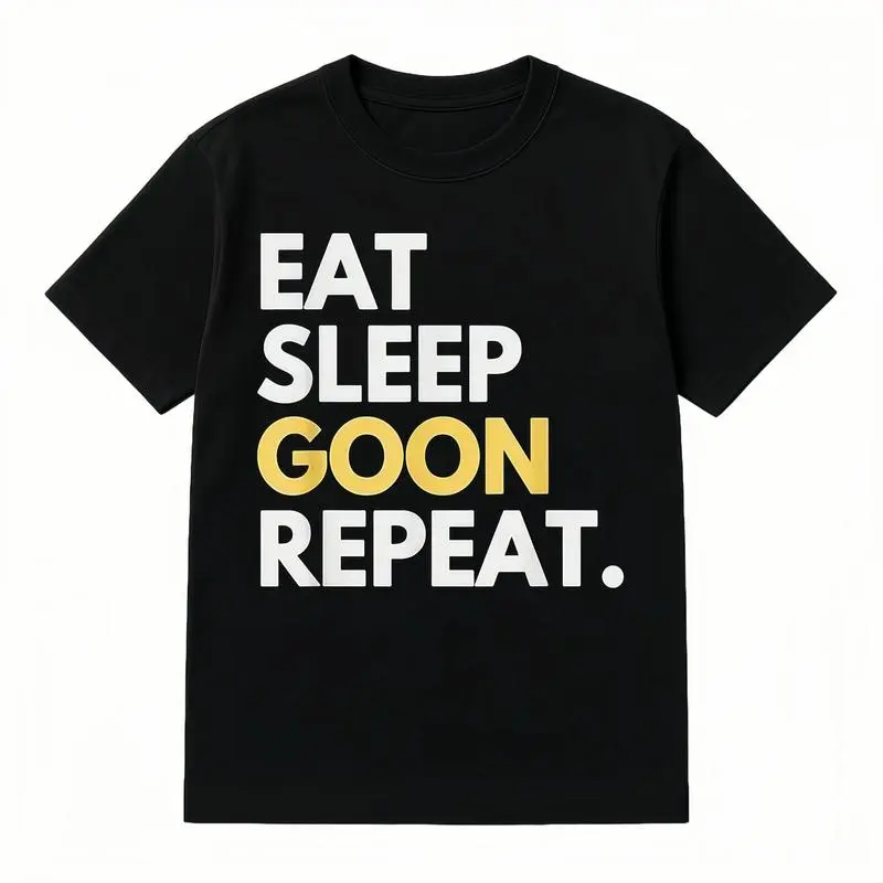 Men's Graphic T-Shirt, Funny 'Eat Sleep Goon Repeat' Gooner Meme, Knitted Pure Cotton Unisex Casual Top, Tops, Shortsleeve, Funny Meme, Comfortable Fabric, Unisex Fit, Crew Neck, Humorous Tee, Graphic Print, Menswear, Humorous Text