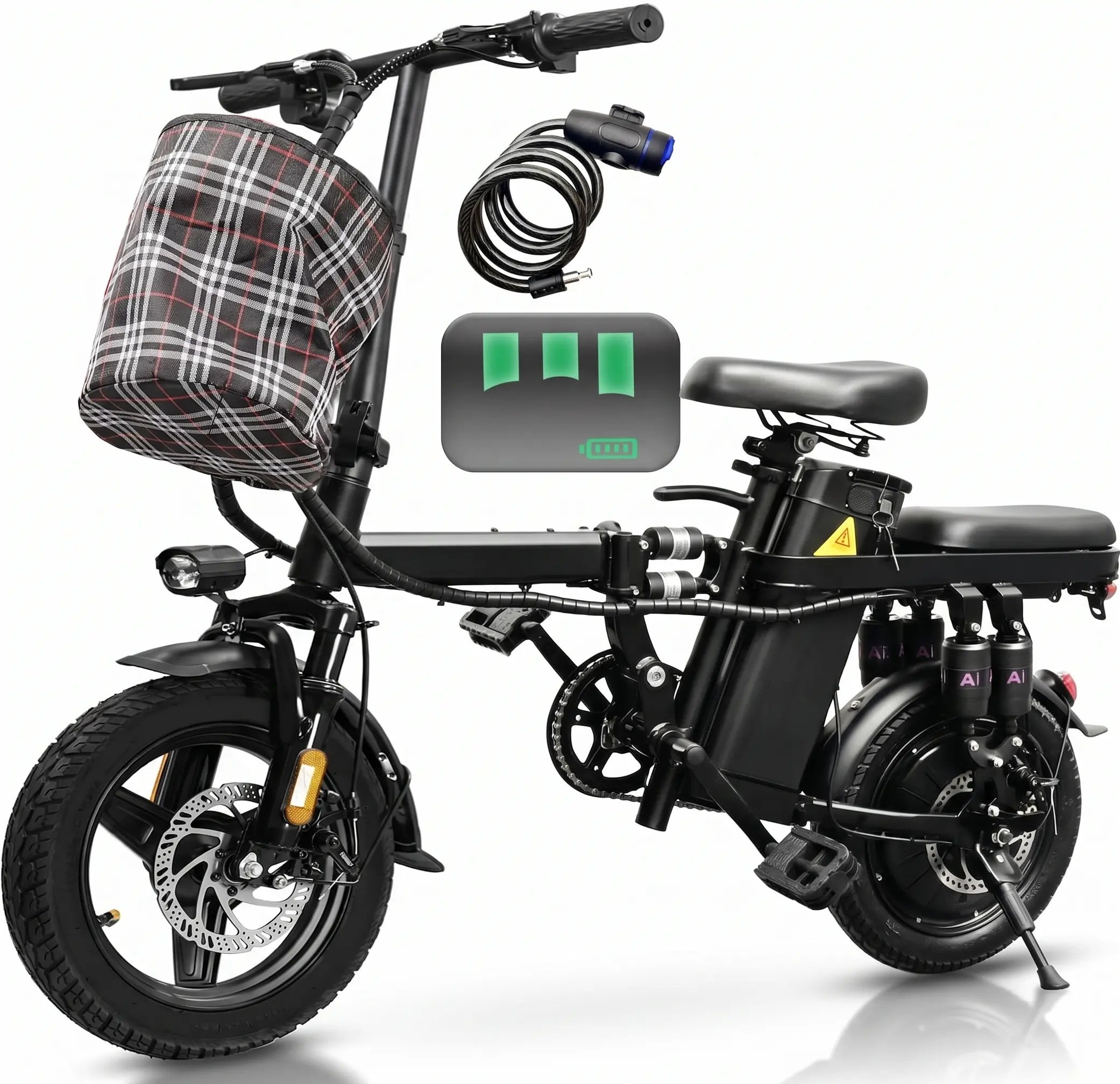 Adult Folding Commuter Ebike, 28mph,800W All-Terrain Electric Bicycle with 48V 15Ah Battery, 14-Level Suspension, Dual Disc Brakes, UL2849 Certified, Folding Commuter Bicycle, Outdoor Stuff For Adults, Long Journeys, 450 To 549 W, Rechargeable