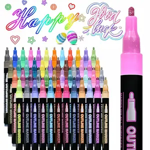 8/12/24/36/48 Colors Double Line Outline Markers,Super Shimmer Outline Marker Pen Set, Self Outline Metallic Markers Glitter Writing Drawing Pens, Artist Drawing Pen for Birthday Greeting Card, Doodling, DIY Art Crafts