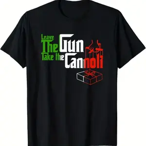 Men's Cotton Casual T-Shirt with Italian Flag & Gun Print - Comfortable Crew Neck, Short Sleeve Tee for Summer, Leisure Style, Conventional Version, Summer