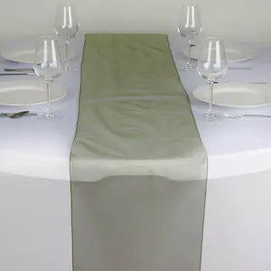 10 Pack Sheer Organza 14"x108" Table Runners Olive Green - Soft and Lightweight Table Accent