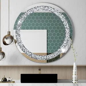 24 Inch Crushed  Round Glass Wall Mirror, Bathroom Mirror, Wall Decoration  Mirror, Suitable for Living Room, Bedroom,