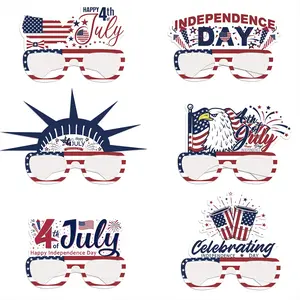 4th of July Photo Booth Props 6pcs/set Paper Glasses Party Favors Supplies American Flag Glasses Kit Independence Day Masks Gift