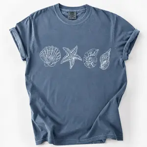Comfort Colors Seashell Starfish T-Shirt, Coastal Beach Graphic Tee, Ocean Summer Aesthetic Shirt