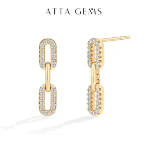ATTAGEMS Chain Design 0.9mm Lab-Created Moissanite Ear Stud for Women 18K Gold Plated Earrings Party Engagement Anniversary Gift Fine Jewelry E073
