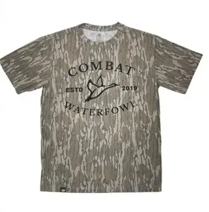 Mossy Oak Bottomland Camo Tee, Combat Logo All Over Print Shirt, Unisex Cotton T-Shirt