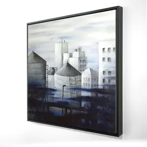 Begin Home Decor 2081-3636-CI250 36 x 36 in. Gray City with Blue Clouds - Framed Canvas for Home Decor