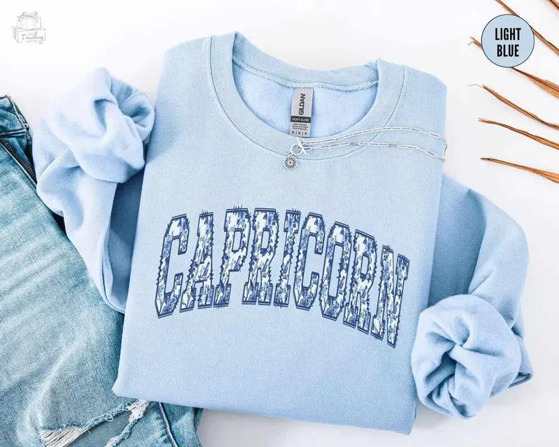 Custom Zodiac Sweatshirt - Light Blue, Cute Horoscope Astrology Graphic Sweatshirt, Unisex Crewneck Sweatshirt, Personalized Zodiac Energy Gift for Birthday, Star Sign Lovers, Celestial Sweatshirt - AL