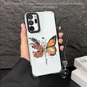 Suitable for [Galaxy Note20 Ultra 5g] high-end women's phone case🥰，a beautiful four-leaf clover lanyard is included🍀，Minimalist, Sophisticated Butterfly Pattern，drop-resistant and fingerprint-resistant 995