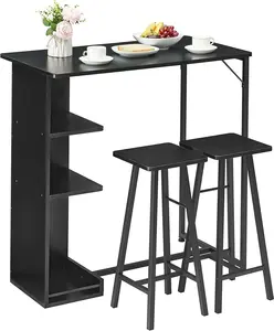 36” Bar Table and Chairs Set of 2 Kitchen Dining Table Set with Storage Shelves 3 Piece Counter Height Small Dining Table Set for 2 with Stools Pub Table and Chairs Set of 2