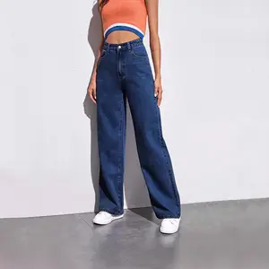 Women's 2026 Euro-American High-Waisted Wide-Leg Denim Pants - Slimming Straight-Cut Retro American Basic Bottoms with Nice Drape, Pocket Design, Versatile Streetwear Clothes for Plus Size
