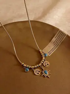 1 piece women's bohemian turquoise necklace, light luxury and fashionable stainless steel golden star hollow medallion tassel necklace, daily beach party party gift for women, stainless steel tree of life pendant necklace non-fading exquisite jewelry gift