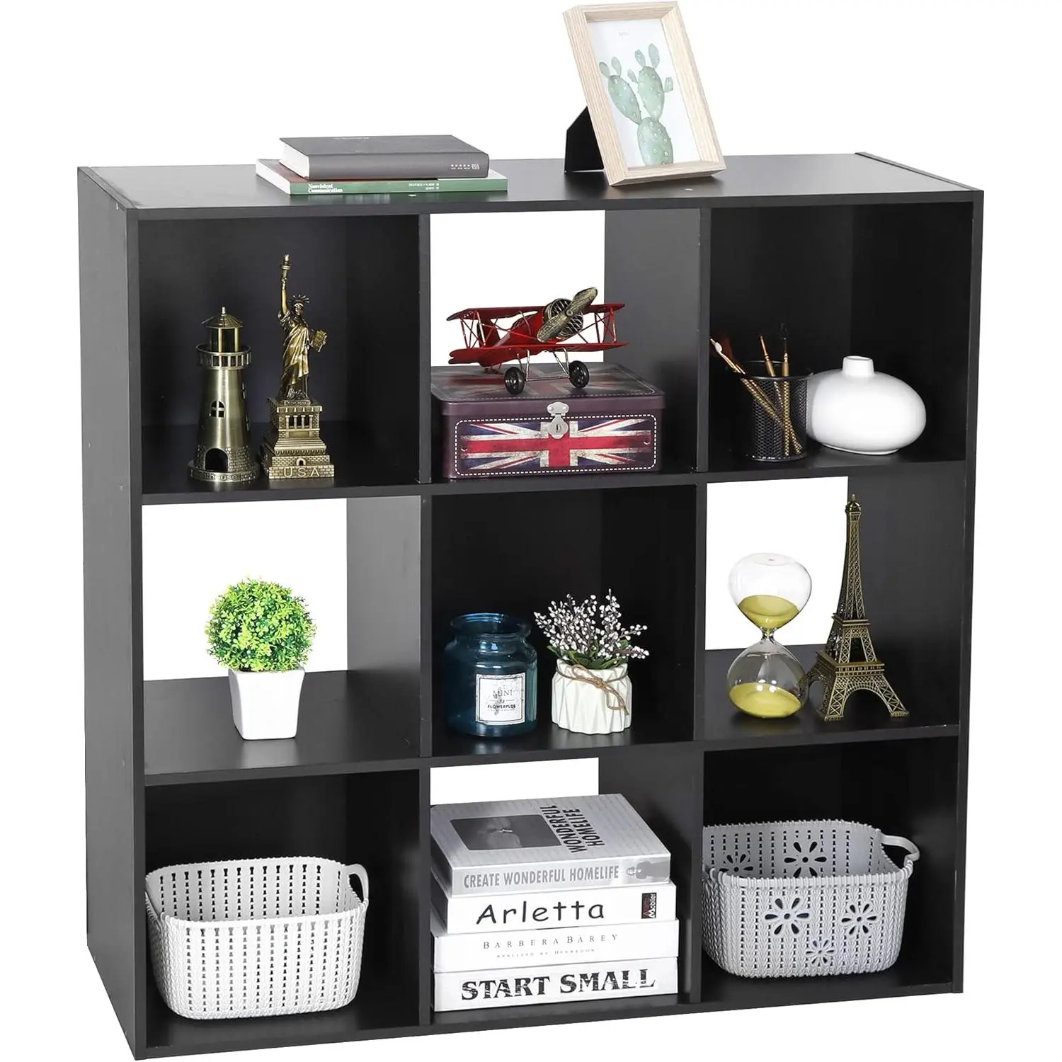6/8/9-Cube Multi-Functional Cube Storage Organizer – Open Shelving Unit Can Be Used as Bookshelf, TV Stand, Display Rack or Shoe Cabinet, MDF with Removable Back Panels, Black/White