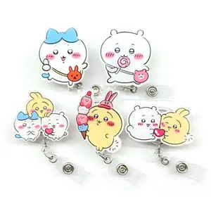 Chiikawa Anime Badge Reel, Kawaii Retractable ID Badge Holder, Cute Nurse Doctor Teacher Badge Clip, Acrylic Work Accessory Gift